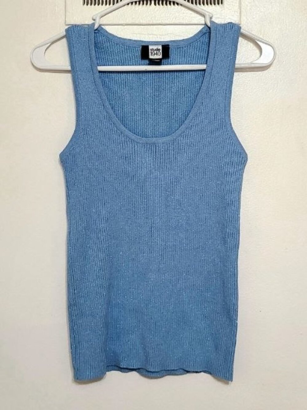 Light Blue Metallic Knit Tank – Size L
